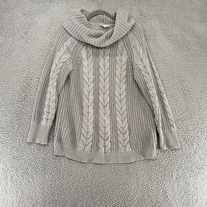 Haven Well Within Sweater Womens Small Gray‎ Chunky Cable Knit Cowl Neck Tunic